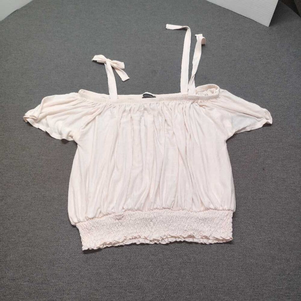 Atmosphere Peach Cold Shoulder Top Tie Strap Smocked Off Shoulder Shirt Sz 16